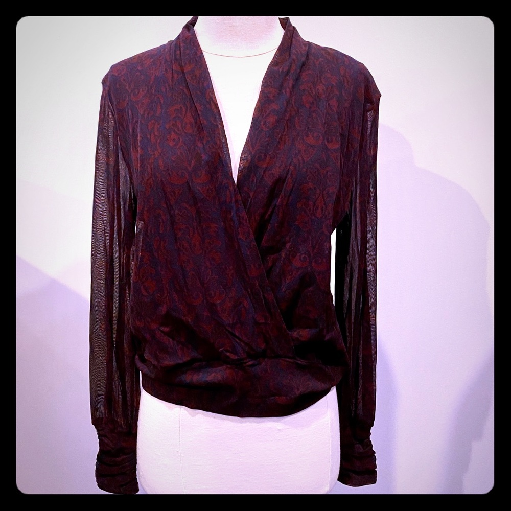 MICHAEL KORS Paisley Front Drape Wrap Blouse